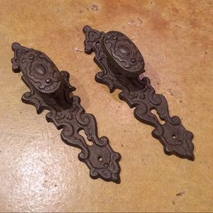 2 Dark Brown Iron Decorative Door Pulls NWOT